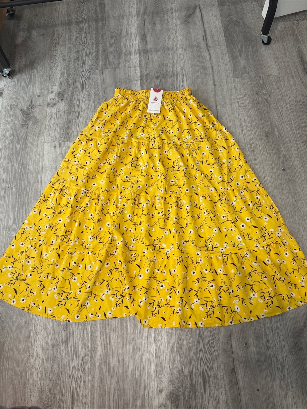 NWT Flowy Cottagecore Peasant Flowy Yellow Floral Tiered Maxi Skirt sz Small